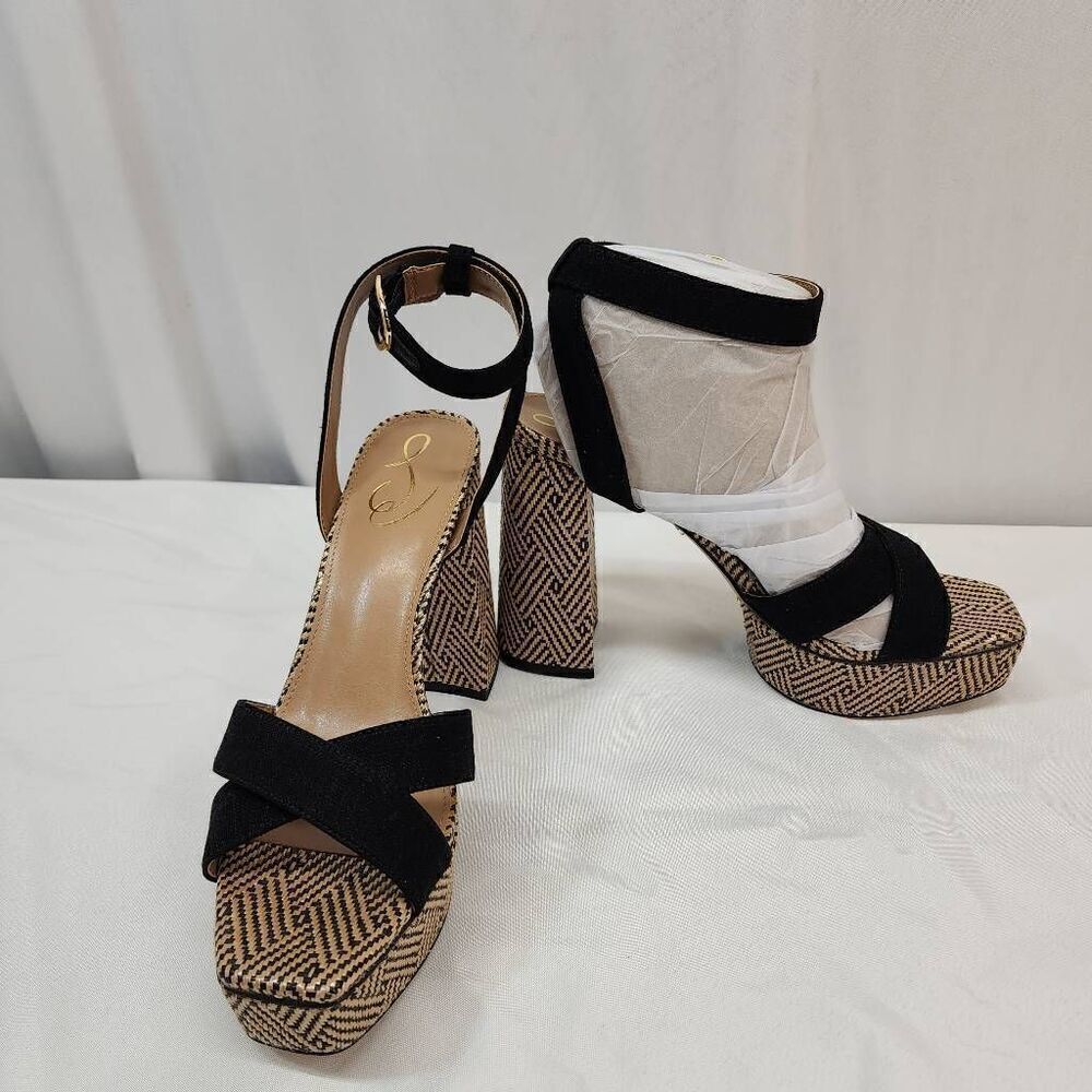Sam Edelman Size 10 Nolita Black Block Heel Open Squared Toe Ankle Strap Heeled - Picture 2 of 9